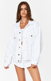 WHITE RHINESTONE SKULL AUDREY DENIM JACKET Carmar Denim